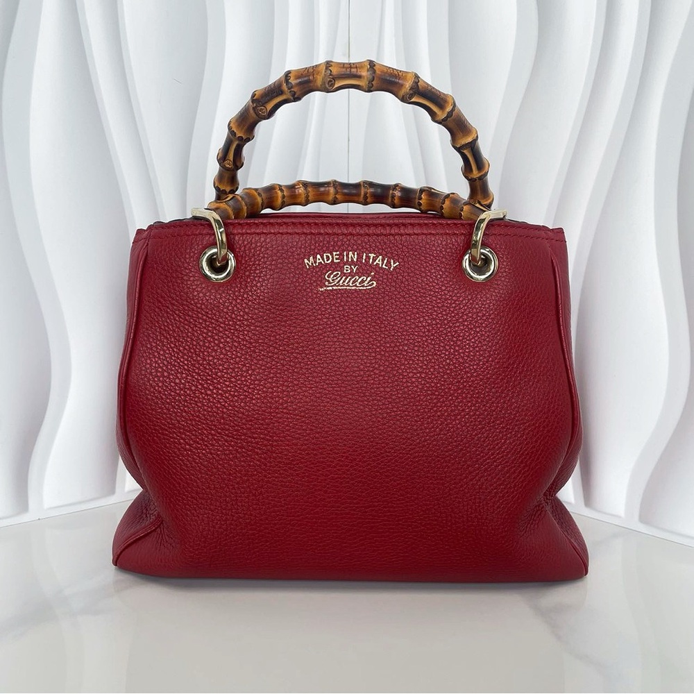 Gucci Red Leather Satchel with Bamboo Handle